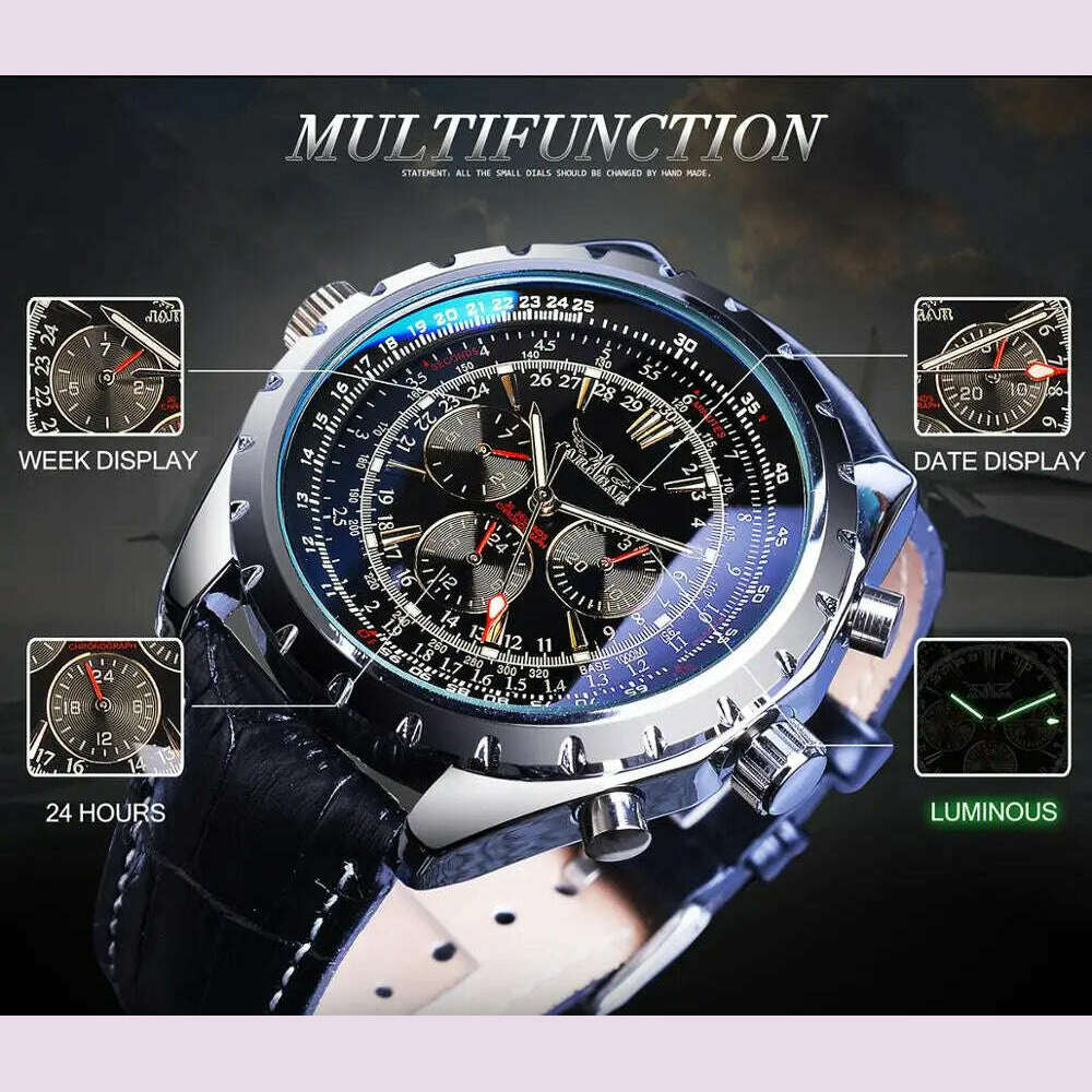 JARAGAR Military Watch for Men Mechanical Wristwatches Top Brand Luxury Watches Mens Leather Strap Luminous Hands Clock relogio
