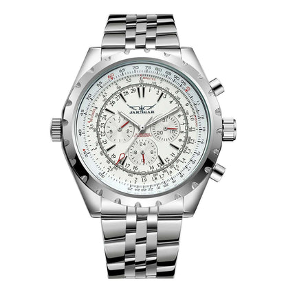 JARAGAR Silver watch European fashion style mechanical movement mechanical watch Gear round steel strap wrist watch
