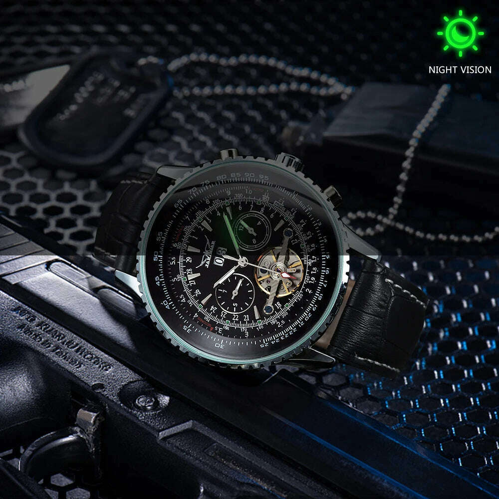 JARAGAR Tourbillon Automatic Watch for Men Multifunction Sub-Dials Military Sports Mechanical Watches Luxury Leather Strap New