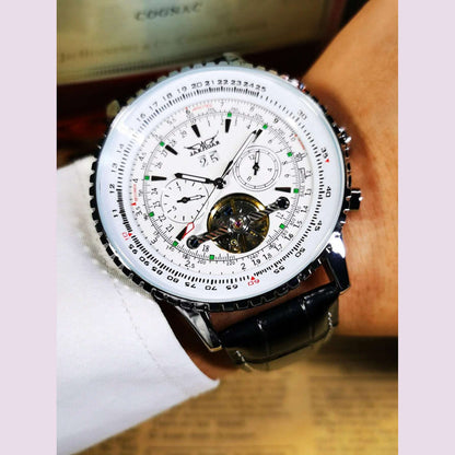JARAGAR Tourbillon Automatic Watch for Men Multifunction Sub-Dials Military Sports Mechanical Watches Luxury Leather Strap New