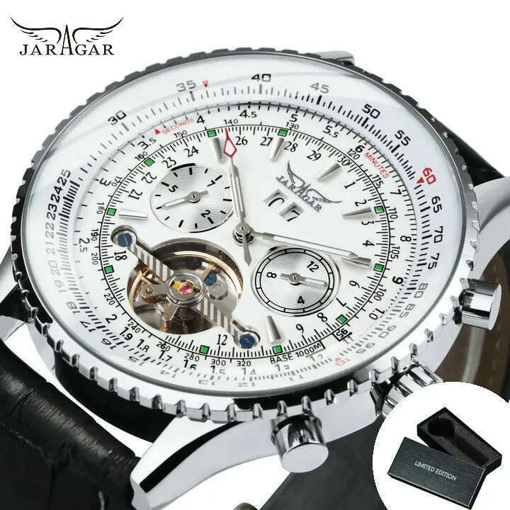 JARAGAR Tourbillon Automatic Watch for Men Multifunction Sub-Dials Military Sports Mechanical Watches Luxury Leather Strap New