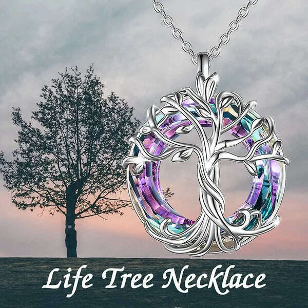 Jewelry for Women Celtic Family Tree of Life Necklace for Women Rainbow Crystal Pendant Birthday Valentines Day Gift Collares