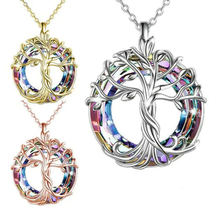 Jewelry for Women Celtic Family Tree of Life Necklace for Women Rainbow Crystal Pendant Birthday Valentines Day Gift Collares
