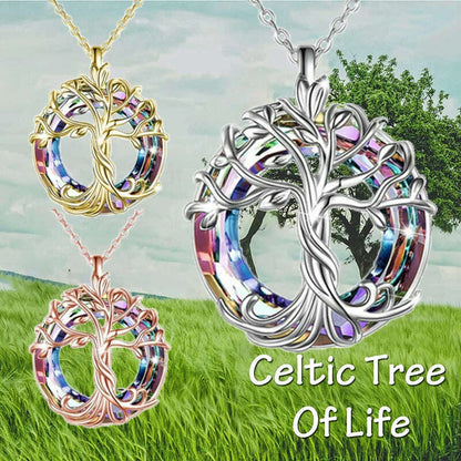 Jewelry for Women Celtic Family Tree of Life Necklace for Women Rainbow Crystal Pendant Birthday Valentines Day Gift Collares