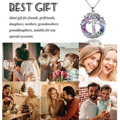 Jewelry for Women Celtic Family Tree of Life Necklace for Women Rainbow Crystal Pendant Birthday Valentines Day Gift Collares