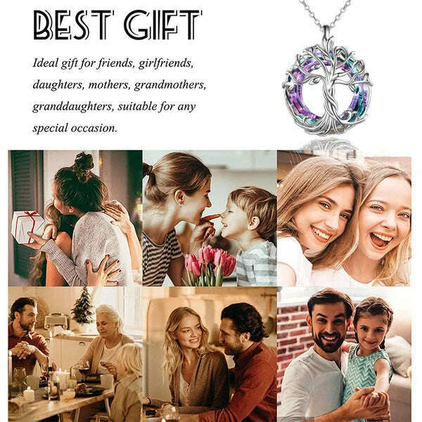 Jewelry for Women Celtic Family Tree of Life Necklace for Women Rainbow Crystal Pendant Birthday Valentines Day Gift Collares