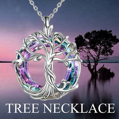 Jewelry for Women Celtic Family Tree of Life Necklace for Women Rainbow Crystal Pendant Birthday Valentines Day Gift Collares