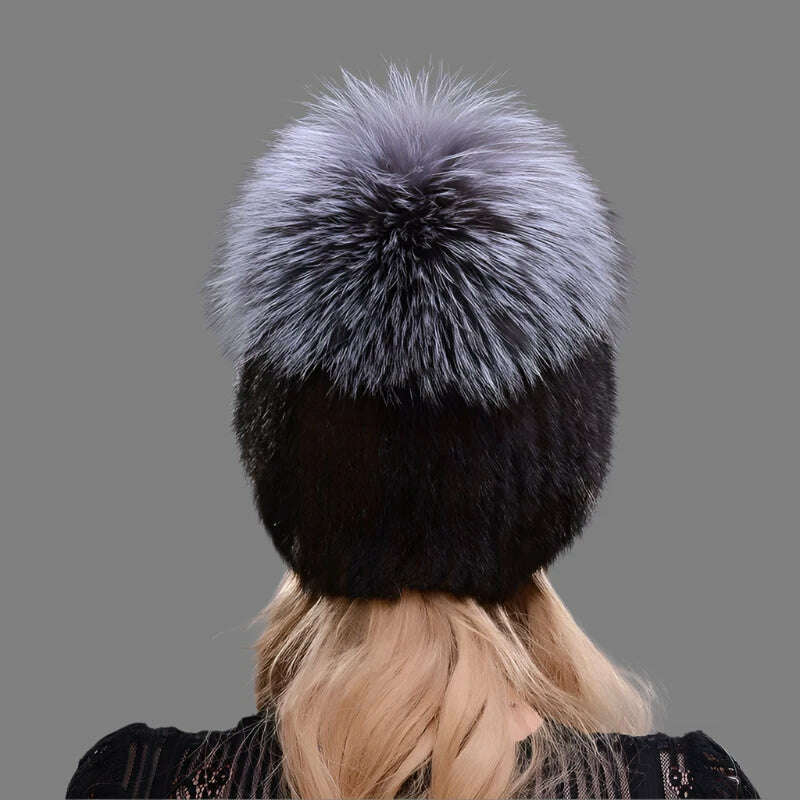 JINBAOSEN Style Winter Female Fur Hat Mink Fur Plus Fox Fur Stitching Knit Liner Fur Ski Hat Free Shipping