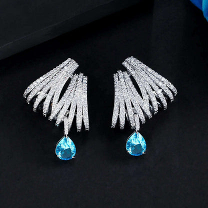 JitDoo Luxury DOUBLE CLAWS STUD Earrings for Women Wedding Trendy Cubic Zircon Indian Party Jewelry GIFT