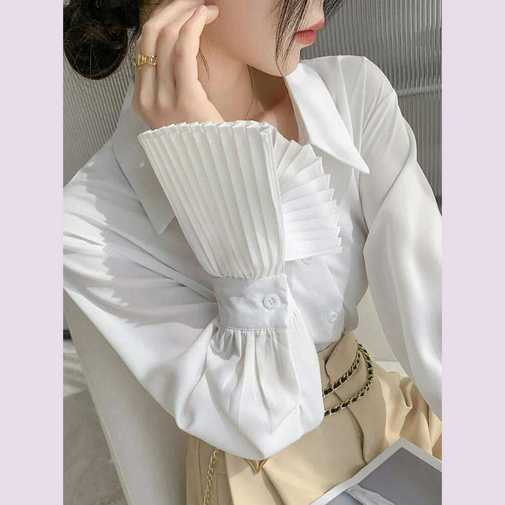Jmprs Designed Women Flare Sleeve Women Shirts Office Ladies White Korean Fashion Fall Tops Elegant Button Up Female Shirt