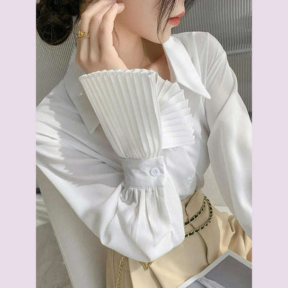 Jmprs Designed Women Flare Sleeve Women Shirts Office Ladies White Korean Fashion Fall Tops Elegant Button Up Female Shirt