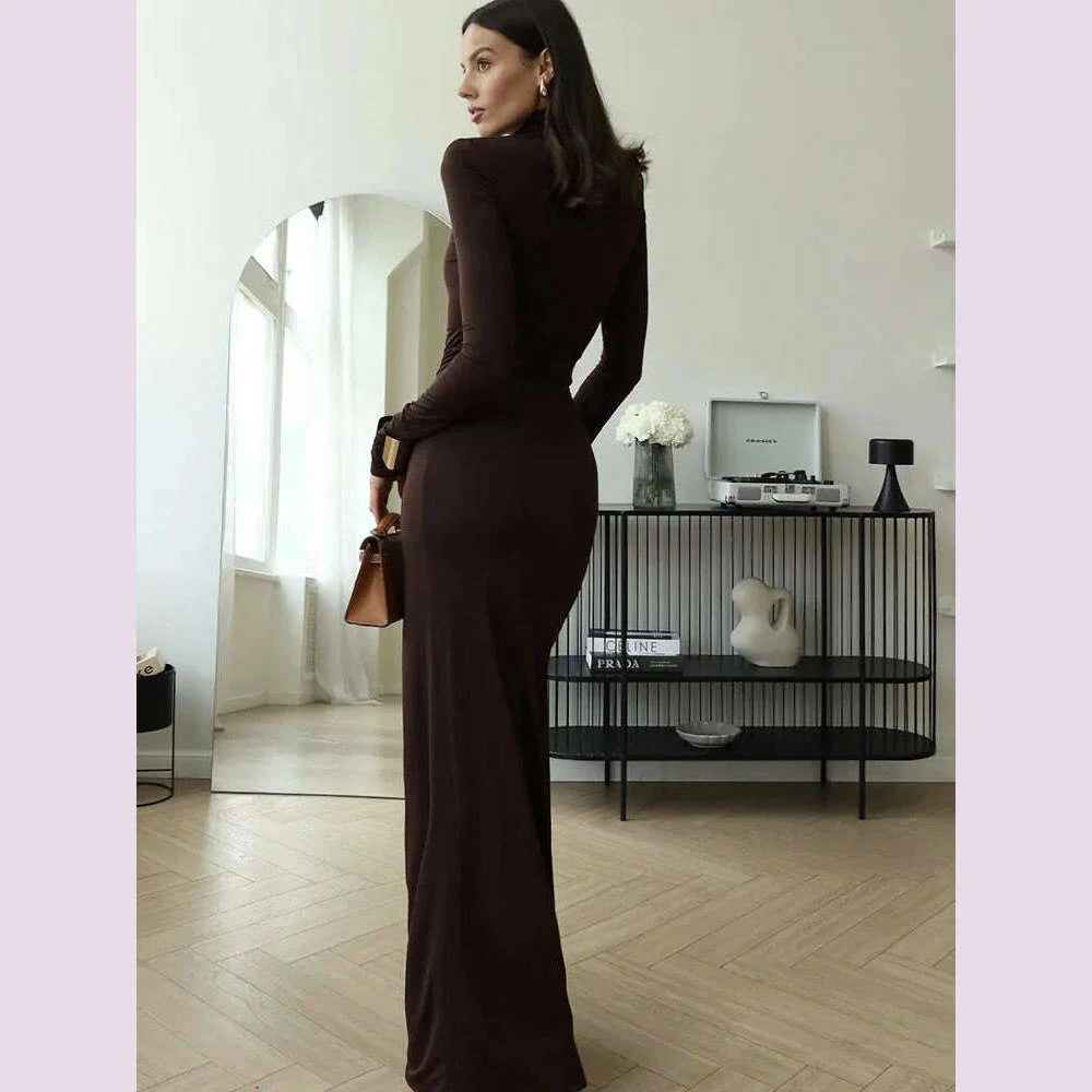 JULISSA MO Sexy High Slit Bandage Women Long Dress Black Turtleneck Long Sleeve Dress Female Winter Slim Elegant Women Clothing