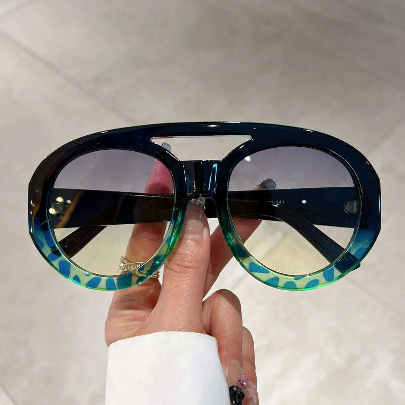 KAMMPT Oversized Round Goggle Men Fashion Double Bridge Gradient Candy Color Women Shades Eyewear Trendy New UV400 Sun Glasses
