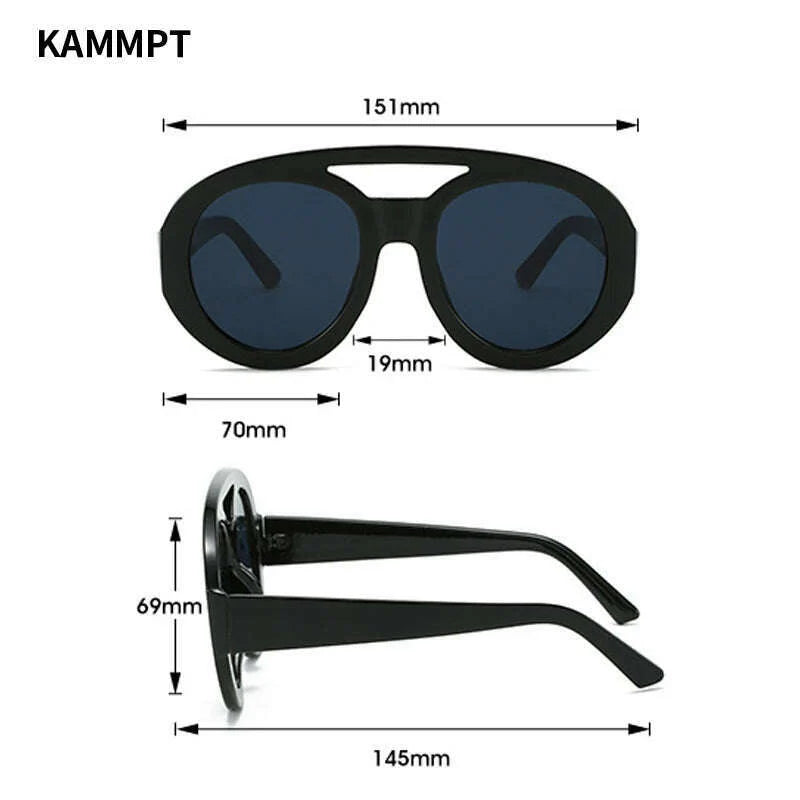 KAMMPT Oversized Round Goggle Men Fashion Double Bridge Gradient Candy Color Women Shades Eyewear Trendy New UV400 Sun Glasses
