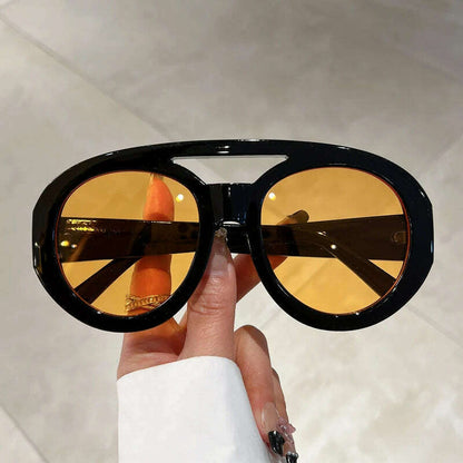 KAMMPT Oversized Round Goggle Men Fashion Double Bridge Gradient Candy Color Women Shades Eyewear Trendy New UV400 Sun Glasses