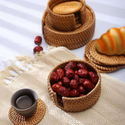 KEMORELA 1PC Round Natural Rattan Coasters Bowl Pad Handmade Padding Cup Mat Insulation Placemats Kitchen Decoration Accessories