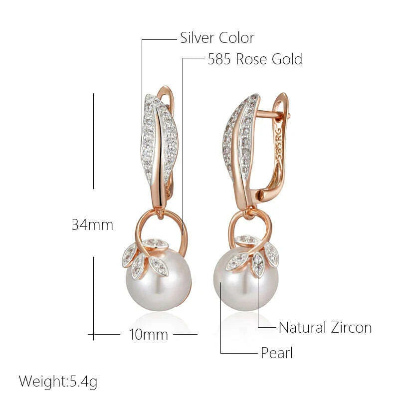Kinel Hot Fashion Crystal Flower Pearl Drop Earrings for Women 585 Rose Gold Silver Color Mix Boho Ethnic Wedding Jewelry Gift