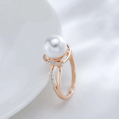 Kinel Hot Fashion Geometry Pearl Ring for Women 585 Rose Gold Silver Color Mix Natural Zircon Boho Ethnic Wedding Jewelry