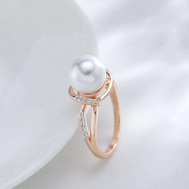 Kinel Hot Fashion Geometry Pearl Ring for Women 585 Rose Gold Silver Color Mix Natural Zircon Boho Ethnic Wedding Jewelry