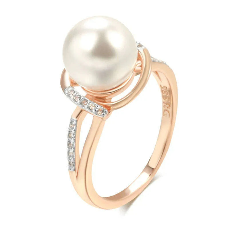Kinel Hot Fashion Geometry Pearl Ring for Women 585 Rose Gold Silver Color Mix Natural Zircon Boho Ethnic Wedding Jewelry