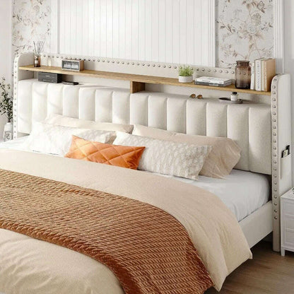 King Size Bed Frame with Storage and Headboard, Upholstered King Bed Frame with Storage, King Bed Frame