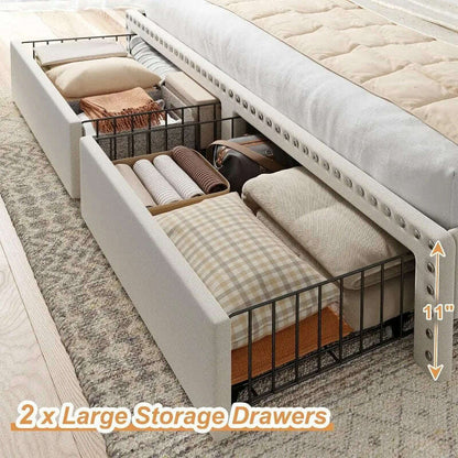 King Size Bed Frame with Storage and Headboard, Upholstered King Bed Frame with Storage, King Bed Frame