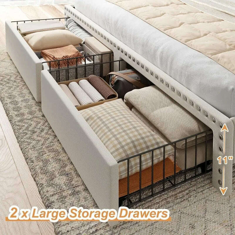 King Size Bed Frame with Storage and Headboard, Upholstered King Bed Frame with Storage, King Bed Frame