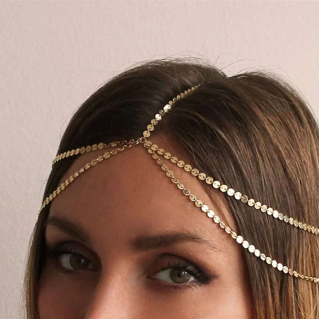 Kinitial Simple Multi-layer Hanging Chain Metal Head Chain Hollow Hair Chains Women's Jewelry Accessories Gift