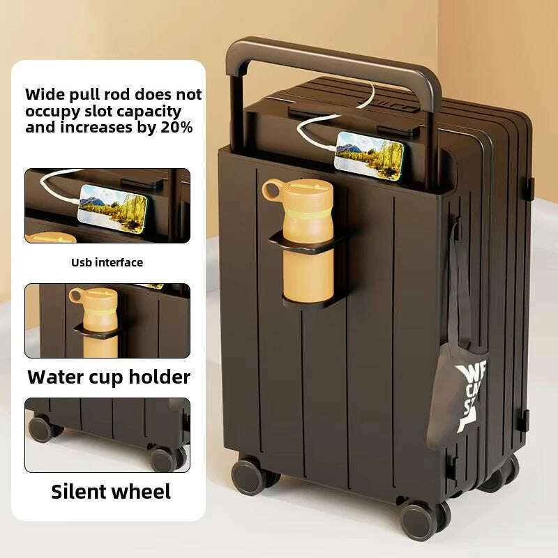 KLQDZMS Cabin Luggage USB Charging Trolley Case ABS+PC Boarding Case 20"22"24"26"28 Inch Combination Case with Wheels Suitcase