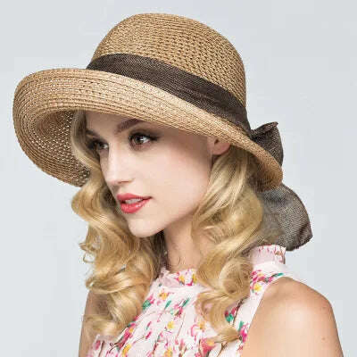 Korean fashion bow beach sun hat women's summer new collapsible fisherman basin hat summer sun block straw hat for women