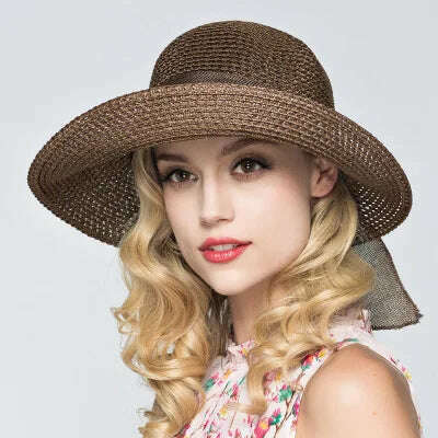 Korean fashion bow beach sun hat women's summer new collapsible fisherman basin hat summer sun block straw hat for women