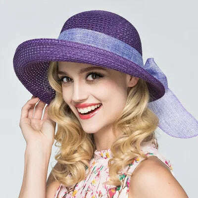 Korean fashion bow beach sun hat women's summer new collapsible fisherman basin hat summer sun block straw hat for women