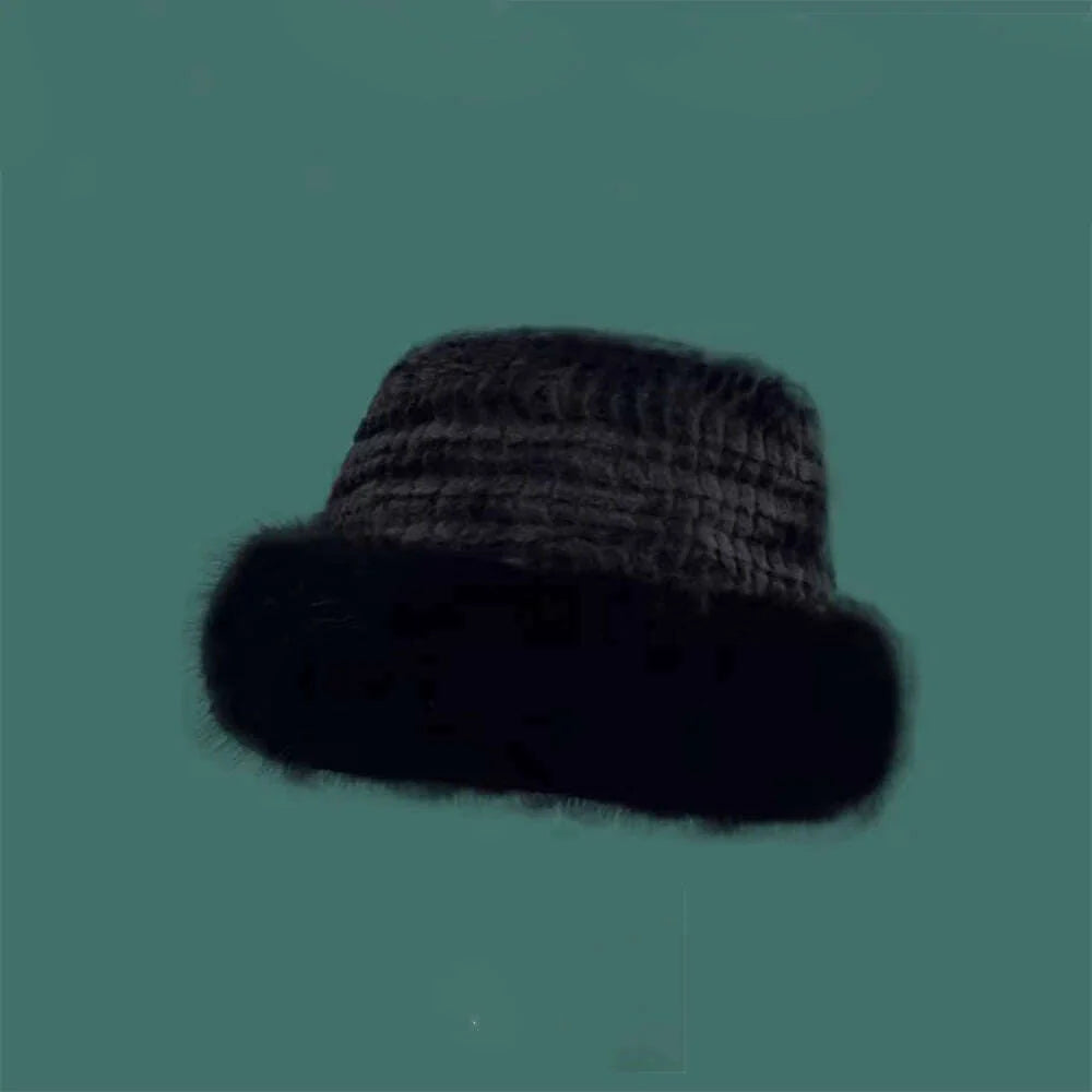 Korean Fashion Hat Women's Winter New Thick Warm Imitation Fur Simple Fisherman's Hat Imitation Mink Fur Ladies Mongolia Cap