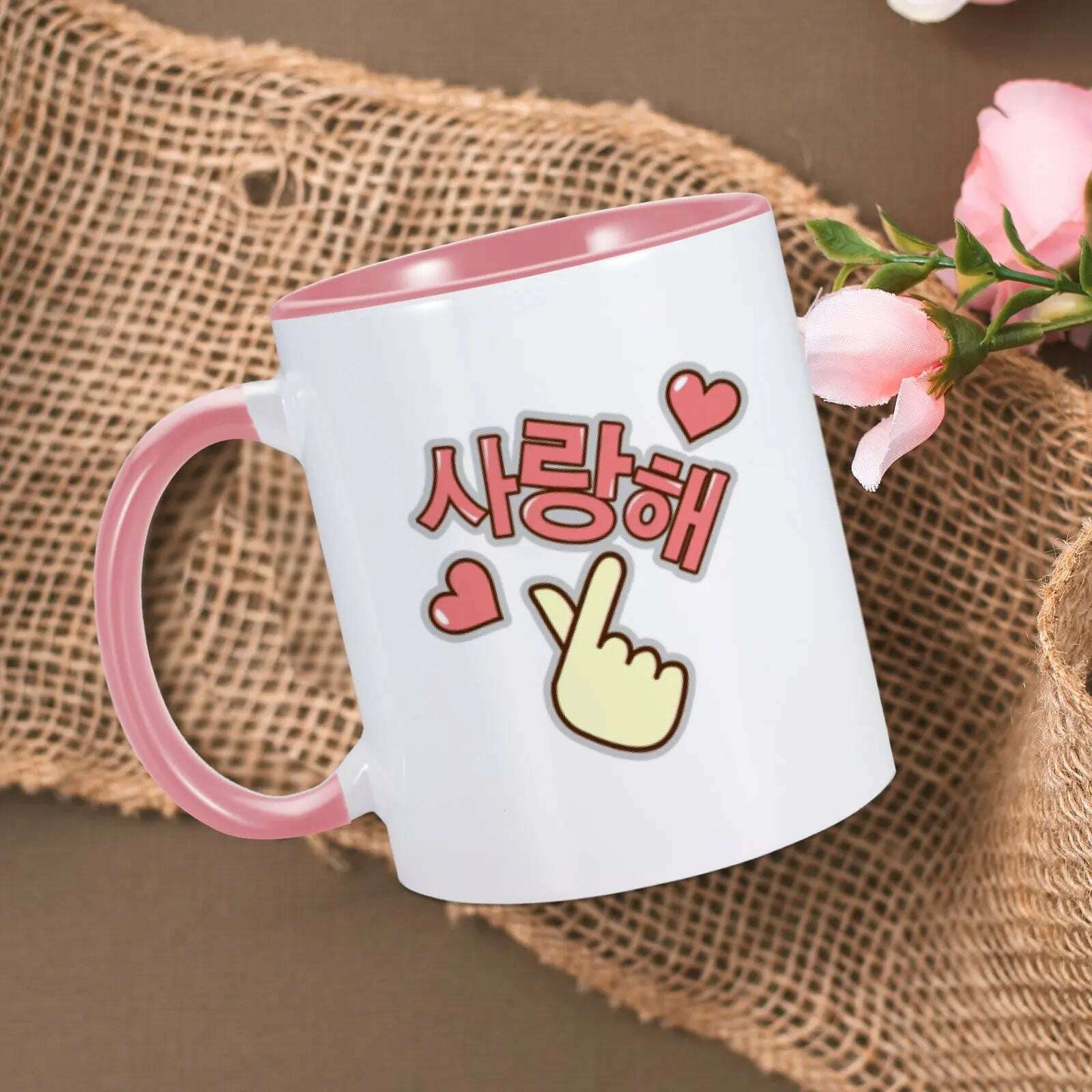 Korean I Love You Mug Funny Coffee Mugs for K-Drama Addict Him Her 11oz Ceramics Cup Valentines Day Gifts Ideas Home Milk Cups