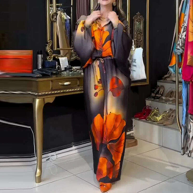 Lady Commute Two Piece 2025 Spring Summer Floral Print Office Set Women Fashion Button Long Sleeve Blouse Top+Wide Leg Pant Set