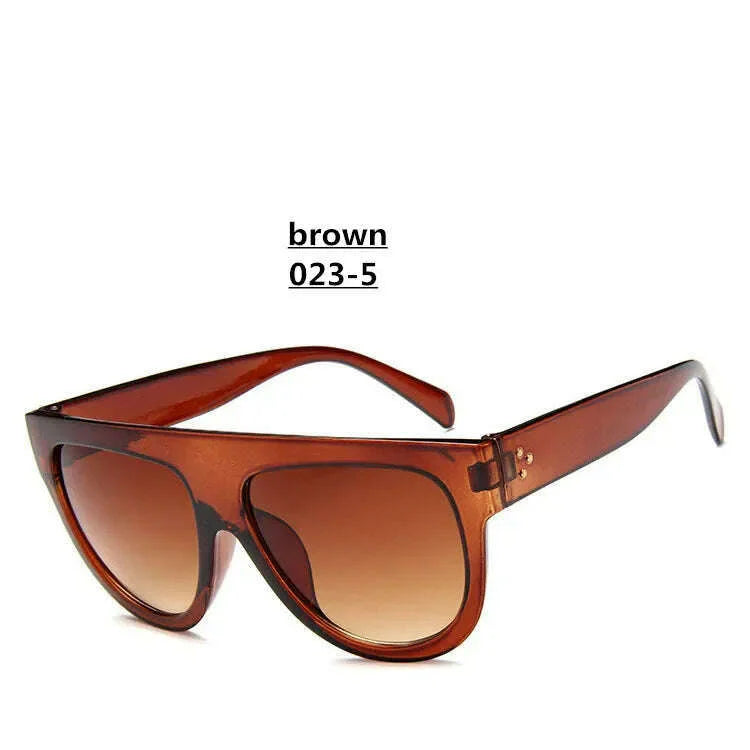 Lady Flat top Oversized Sunglasses Women Retro Female Big Frames UV400 Cat Eye Sunglass Electroplated Rivet Sun Glasses Shades