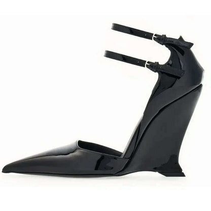 Lady Sexy Slope Heels Woman Ankle Strap Dress Wedding Shoes Party Sandalias De Mujer Luxury Sandals Women Designers