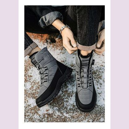 Large Size High-top Mens Cotton Shoes outdoor Snow Boots Warm Plush Lining Breathable Waterproof Fabric Non-slip Soles Safe Shoe