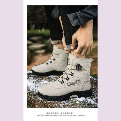 Large Size High-top Mens Cotton Shoes outdoor Snow Boots Warm Plush Lining Breathable Waterproof Fabric Non-slip Soles Safe Shoe