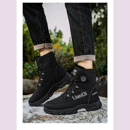 Large Size High-top Mens Cotton Shoes outdoor Snow Boots Warm Plush Lining Breathable Waterproof Fabric Non-slip Soles Safe Shoe