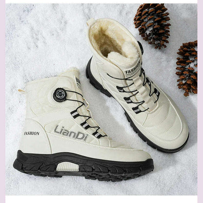Large Size High-top Mens Cotton Shoes outdoor Snow Boots Warm Plush Lining Breathable Waterproof Fabric Non-slip Soles Safe Shoe