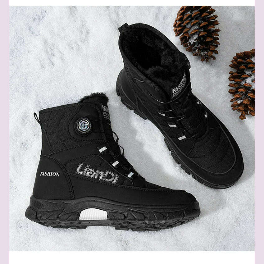 Large Size High-top Mens Cotton Shoes outdoor Snow Boots Warm Plush Lining Breathable Waterproof Fabric Non-slip Soles Safe Shoe