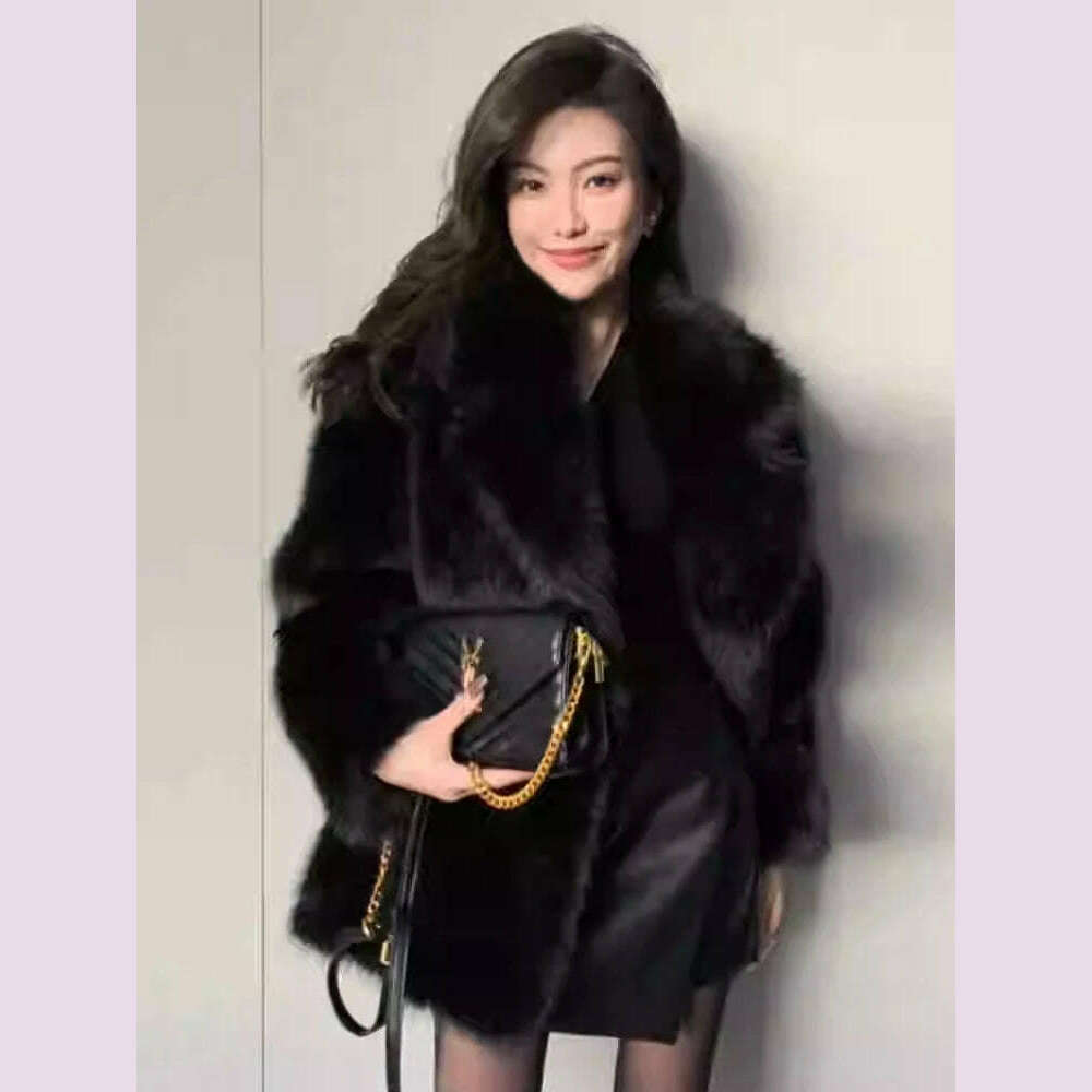 Lautaro Autumn Winter Oversized Loose Casual Luxury Soft Thick Warm Hairy Faux Fox Fur Coat Women Long Sleeve Fluffy Jacket 2024