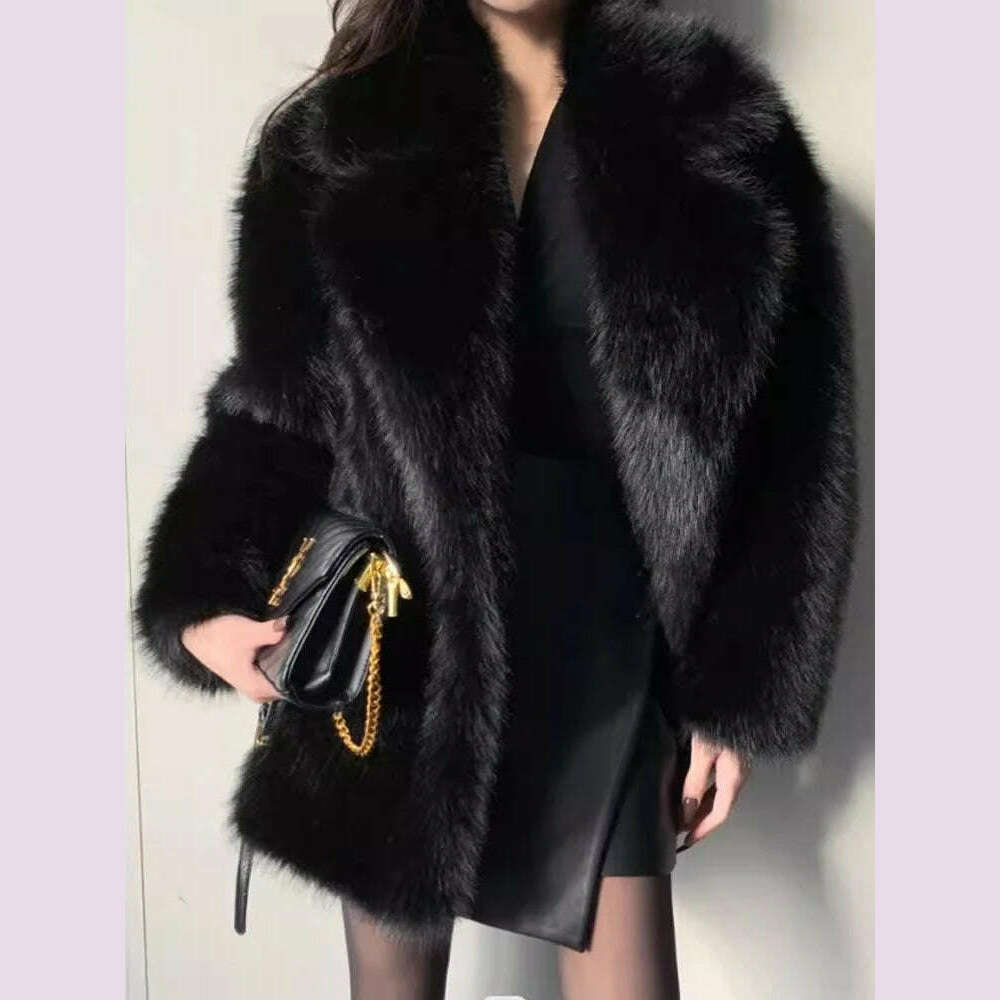 Lautaro Autumn Winter Oversized Loose Casual Luxury Soft Thick Warm Hairy Faux Fox Fur Coat Women Long Sleeve Fluffy Jacket 2024