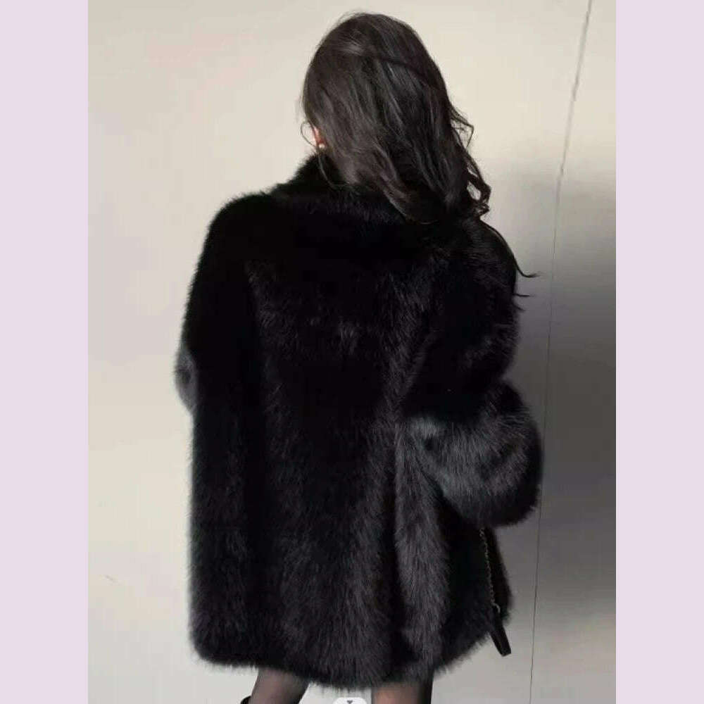 Lautaro Autumn Winter Oversized Loose Casual Luxury Soft Thick Warm Hairy Faux Fox Fur Coat Women Long Sleeve Fluffy Jacket 2024