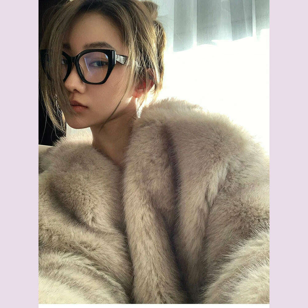 Lautaro Autumn Winter Oversized Loose Casual Luxury Soft Thick Warm Hairy Faux Fox Fur Coat Women Long Sleeve Fluffy Jacket 2024