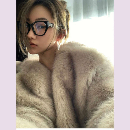 Lautaro Autumn Winter Oversized Loose Casual Luxury Soft Thick Warm Hairy Faux Fox Fur Coat Women Long Sleeve Fluffy Jacket 2024