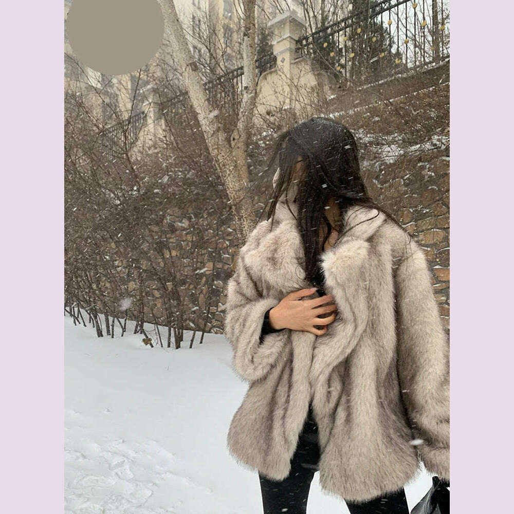 Lautaro Autumn Winter Oversized Loose Casual Luxury Soft Thick Warm Hairy Faux Fox Fur Coat Women Long Sleeve Fluffy Jacket 2024
