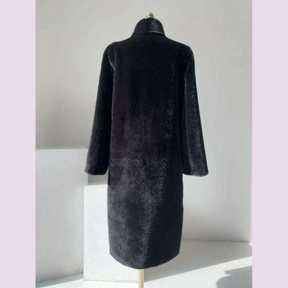 Lautaro Winter Long Black Luxury Elegant Stylish Thick Warm Fluffy Hairy Soft Faux Mink Fur Coat Women Stand Collar Sashes 2023