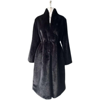 Lautaro Winter Long Black Luxury Elegant Stylish Thick Warm Fluffy Hairy Soft Faux Mink Fur Coat Women Stand Collar Sashes 2023